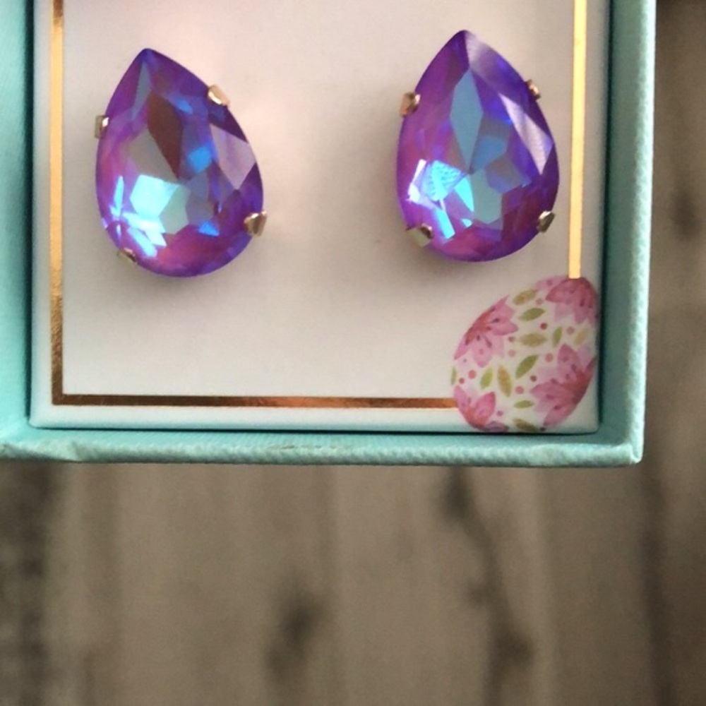 Violet Pear Crystal Statement Earrings - Picture 5 of 13